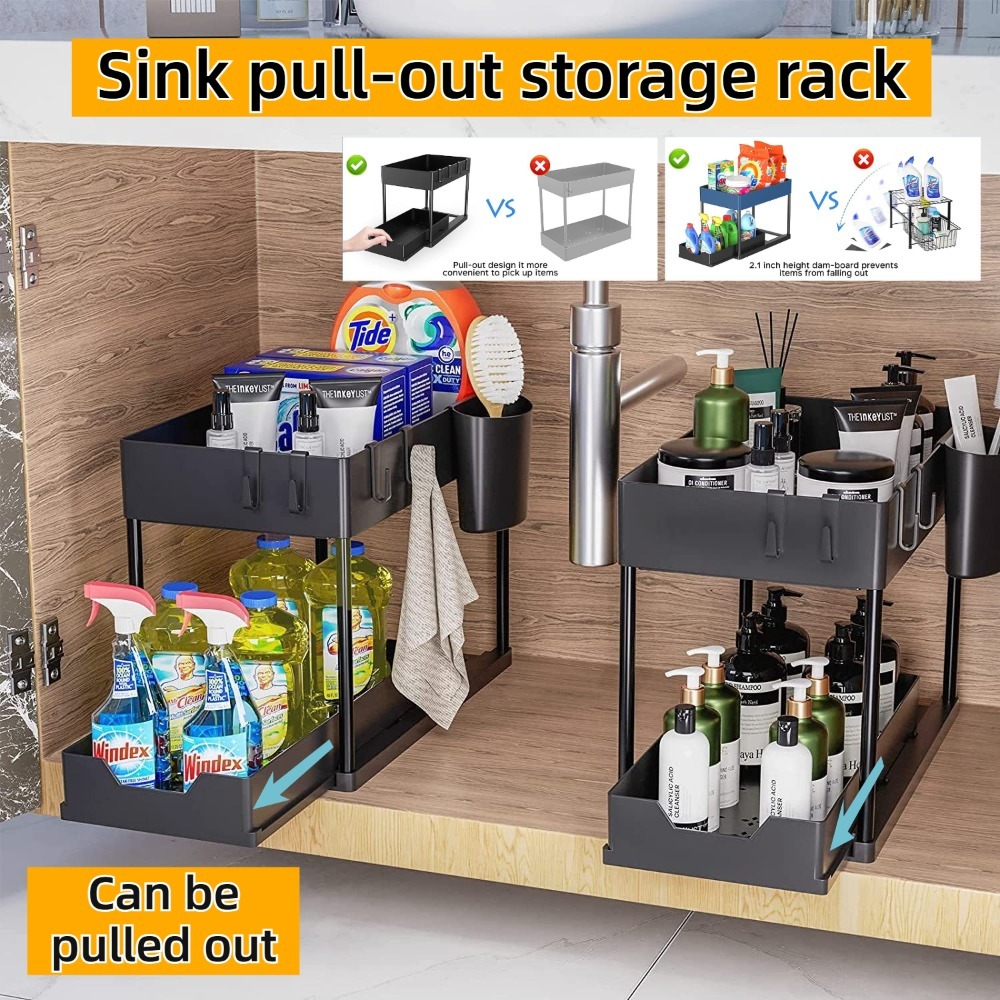 Pop Display Shelf - 2-Tier Pull Out Under Sink Organizer,