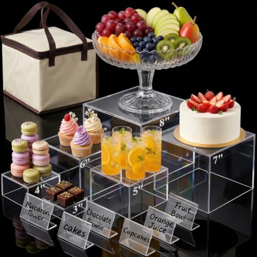 6PCS Clear and Buffet Risers w - مراجعة Display Risers Set وسعره