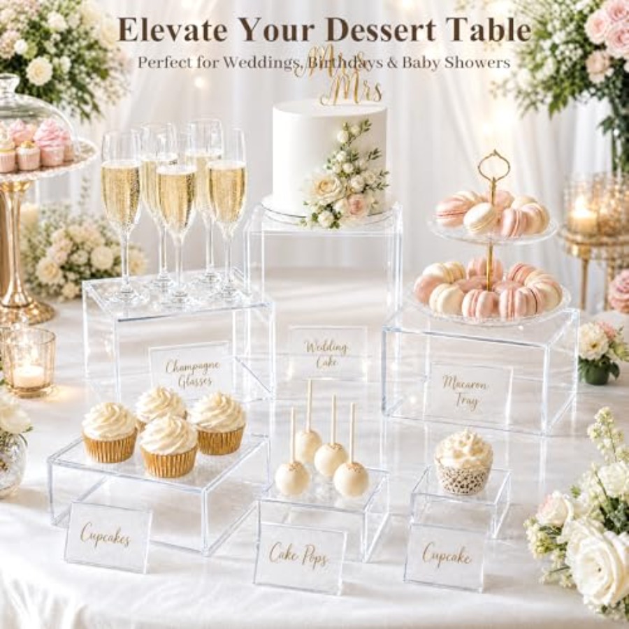 6PCS Clear and Buffet Risers w - مراجعة Display Risers Set وسعره