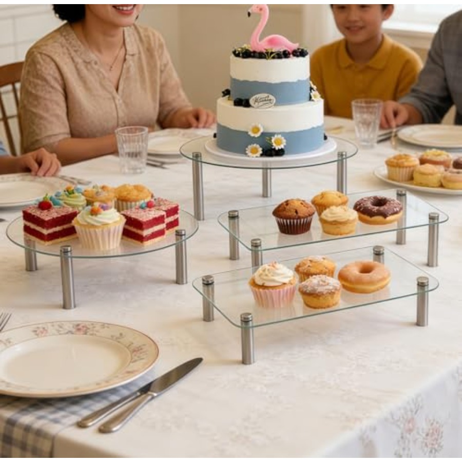 Tempered Glass Cake Stands Set - مراجعة Display Risers Set وسعره